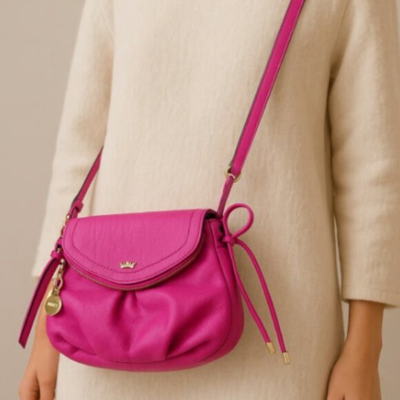 Juicy Couture Handbags - Juicy Couture Hot Pink Crossbody Bag Gold Logo & Charm, Adjustable Strap